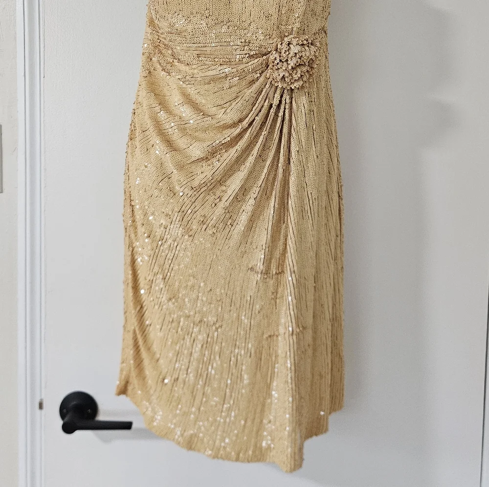 Basix Womens Dress 4 VTG Strapless Gold Sequin Mini Party Silk Taylor NYE 90s